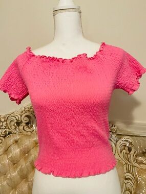 Women's Pink Shirred Ruffle Edge Top